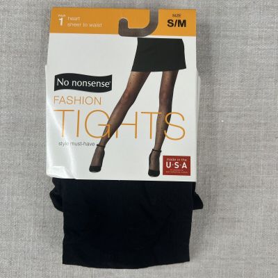 No Nonsense Fashion Tights Black Hearts Womens Size S/M Sheer To Waist ~ 1 Pair